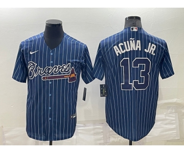 Men's Atlanta Braves #10 Chipper Jones Navy Blue Pinstripe Stitched MLB Cool Base Nike Jersey