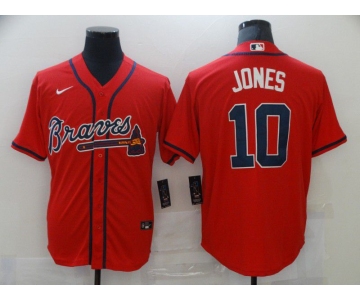Men's Atlanta Braves #10 Chipper Jones Red Stitched MLB Cool Base Nike Jersey