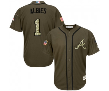 Atlanta Braves 1 Ozzie Albies Green Salute to Service Stitched Baseball Jersey