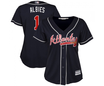 Braves #1 Ozzie Albies Navy Blue Alternate Women's Stitched Baseball Jersey