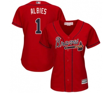 Braves #1 Ozzie Albies Red Alternate Women's Stitched Baseball Jersey