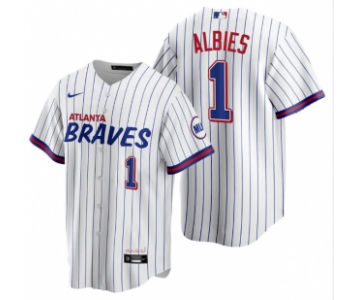 Men's Atlanta Braves #1 Ozzie Albies 2021 City Connect Stitched White Jersey
