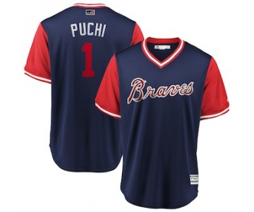 Men's Atlanta Braves 1 Ozzie Albies Puchi Majestic Navy 2018 Players' Weekend Cool Base Jersey