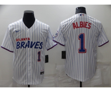 Men's Atlanta Braves #1 Ozzie Albies White 2021 City Connect Stitched MLB Cool Base Nike Jersey