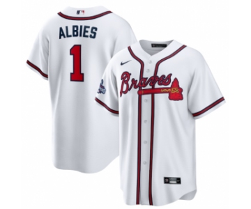 Men's White Atlanta Braves #1 Ozzie Albies 2021 World Series Champions Cool Base Stitched Jersey