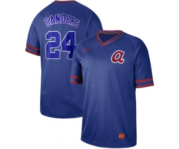 Braves #24 Deion Sanders Royal Authentic Cooperstown Collection Stitched Baseball Jersey