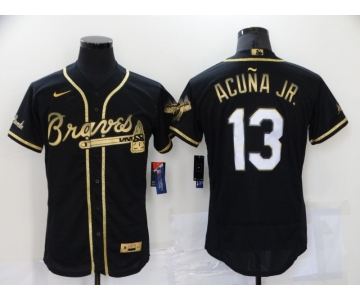 Men's Atlanta Braves #13 Ronald Acuna Jr Black 2021 Golden Edition Stitched Flex Base Nike Jersey