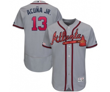 Men's Atlanta Braves #13 Ronald Acuna Jr Gray 150th Patch Flexbase Jersey