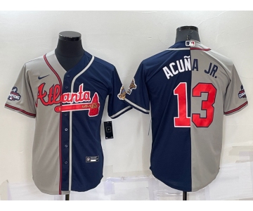 Men's Atlanta Braves #13 Ronald Acuna Jr Grey Navy Blue Two Tone Stitched Nike Jersey