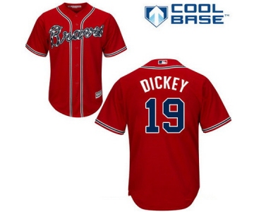 Men's Atlanta Braves #19 R.A. Dickey Red Alternate Stitched MLB Majestic Cool Base Jersey