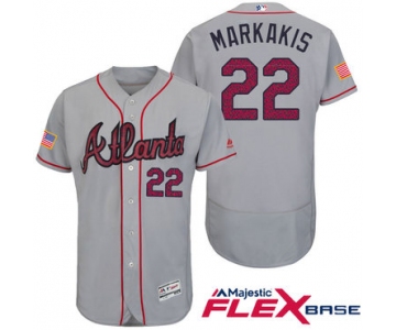 Men's Atlanta Braves #22 Nick Markakis Gray Stars & Stripes Fashion Independence Day Stitched MLB Majestic Flex Base Jersey