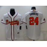 Men's Atlanta Braves #24 Deion Sanders 2022 White Gold World Series Champions Program Cool Base Stitched Baseball Jersey