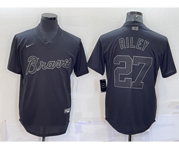 Men's Atlanta Braves #27 Austin Riley Black Pullover Turn Back The Clock Stitched Cool Base Jersey