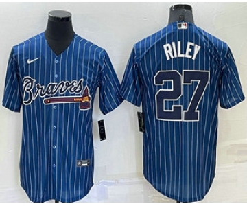 Men's Atlanta Braves #27 Austin Riley Navy Blue Pinstripe Stitched MLB Cool Base Nike Jersey