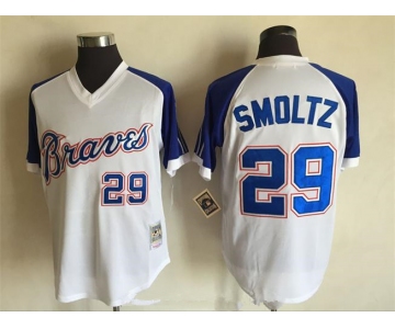 Men's Atlanta Braves #29 John Smoltz 1974 White Stitched MLB Throwback Jersey By Mitchell & Ness