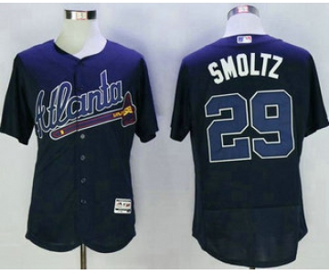 Men's Atlanta Braves #29 John Smoltz Retired Navy Blue Road Stitched MLB 2016 Majestic Flex Base Jersey