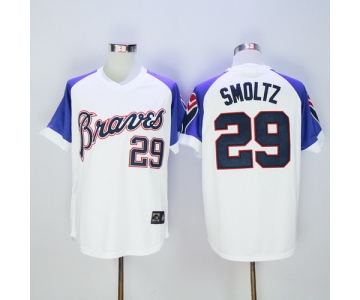 Men's Atlanta Braves #29 John Smoltz Retired White 1973 Majestic Cooperstown Collection Throwback Jersey