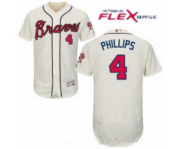 Men's Atlanta Braves #4 Brandon Phillips Cream Stitched MLB Majestic Flex Base Jersey