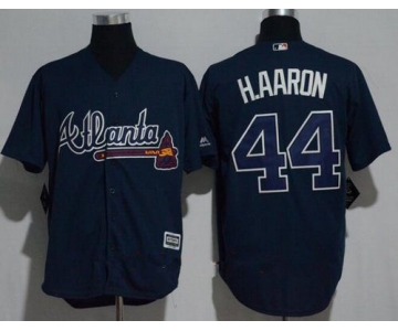 Men's Atlanta Braves #44 Hank Aaron Retired Navy Blue Stitched MLB Majestic Cool Base Jersey