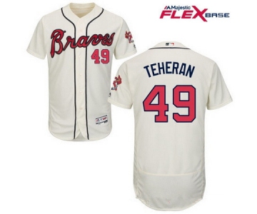 Men's Atlanta Braves #49 Julio Teheran Cream Alternate Stitched MLB Majestic Flex Base Jersey