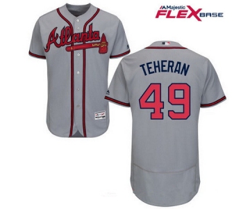 Men's Atlanta Braves #49 Julio Teheran Gray Road Stitched MLB Majestic Flex Base Jersey