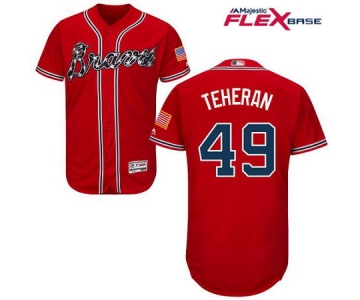 Men's Atlanta Braves #49 Julio Teheran Red Alternate Stitched MLB Majestic Flex Base Jersey