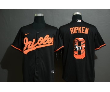 Men's Baltimore Orioles #8 Cal Ripken Jr. Black Team Logo Stitched MLB Cool Base Nike Jersey