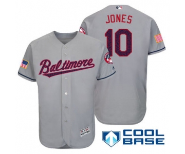 Men's Baltimore Orioles #10 Adam Jones Gray Stars & Stripes Fashion Independence Day Stitched MLB Majestic Cool Base Jersey