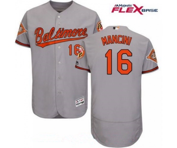 Men's Baltimore Orioles #16 Trey Mancini Gray Road 25th Patch Stitched MLB Majestic Flex Base Jersey