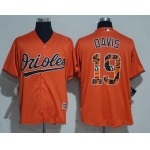 Men's Baltimore Orioles #19 Chris Davis Orange Team Logo Ornamented Stitched MLB Majestic Cool Base Jersey