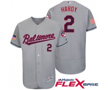 Men's Baltimore Orioles #2 J.J. Hardy Gray Stars & Stripes Fashion Independence Day Stitched MLB Majestic Flex Base Jersey