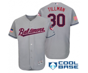 Men's Baltimore Orioles #30 Chris Tillman Gray Stars & Stripes Fashion Independence Day Stitched MLB Majestic Cool Base Jersey