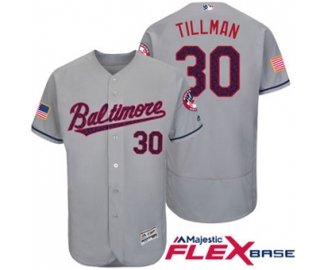 Men's Baltimore Orioles #30 Chris Tillman Gray Stars & Stripes Fashion Independence Day Stitched MLB Majestic Flex Base Jersey