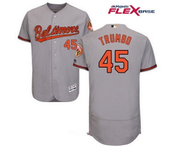 Men's Baltimore Orioles #45 Mark Trumbo Gray Road Stitched MLB Majestic Flex Base Jersey