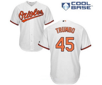Men's Baltimore Orioles #45 Mark Trumbo White Home Stitched MLB Majestic Cool Base Jersey