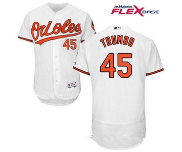 Men's Baltimore Orioles #45 Mark Trumbo White Home Stitched MLB Majestic Flex Base Jersey