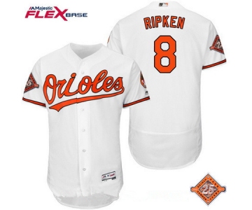 Men's Baltimore Orioles #8 Cal Ripken Retired White Home 25TH Patch Stitched MLB Majestic Flex Base Jersey