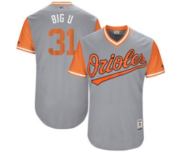 Men's Baltimore Orioles Ubaldo Jimenez Big U Majestic Gray 2017 Players Weekend Authentic Jersey