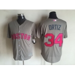 Men's Boston Red Sox #34 David Ortiz Gray With Pink 2016 Mother's Day Baseball Cool Base Jersey