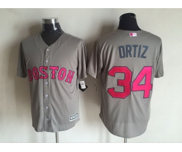 Men's Boston Red Sox #34 David Ortiz Gray With Pink 2016 Mother's Day Baseball Cool Base Jersey