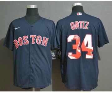 Men's Boston Red Sox #34 David Ortiz Navy Blue Team Logo Stitched MLB Cool Base Nike Jersey