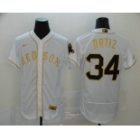 Men's Boston Red Sox #34 David Ortiz White With Gold Stitched MLB Flex Base Nike Jersey