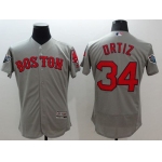 Red Sox #34 David Ortiz Grey Flexbase Authentic Collection 2018 World Series Stitched MLB Jersey