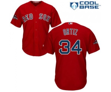 Red Sox #34 David Ortiz Red Cool Base 2018 World Series Champions Stitched Youth Baseball Jersey