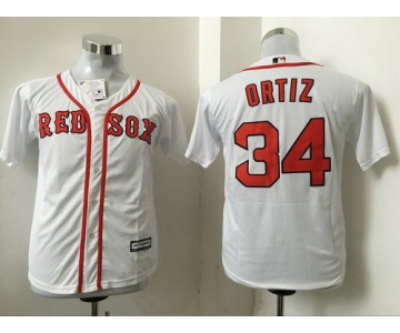 Youth Boston Red Sox #34 David Ortiz Name White Home Stitched MLB Majestic Cool Base Jersey