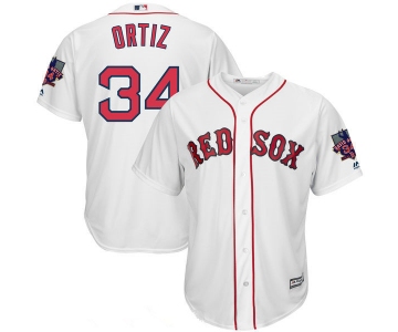 Youth Boston Red Sox #34 David Ortiz White Home Stitched MLB Majestic Cool Base Jersey with Retirement Patch