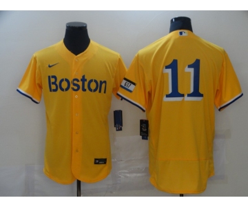 Men's Boston Red Sox #11 Rafael Devers Gold 2021 City Connect Stitched MLB Flex Base Nike Jersey