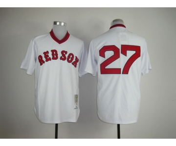 Boston Red Sox #27 Carlton Fisk 1975 White Throwback Jersey