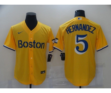 Men Boston Red Sox 5 Hernandez Yellow City Edition Game 2021 Nike MLB Jerseys