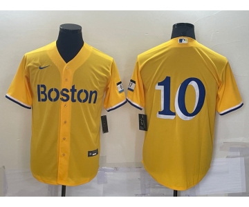 Men's Boston Red Sox #10 Trevor Story Gold 2021 City Connect Stitched Baseball Jersey